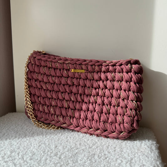 Pochette Maïa - Vieux rose et fil pailleté or