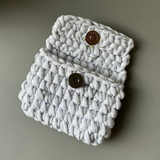 Porte-monnaie Opale - Blanc et fil pailleté argent