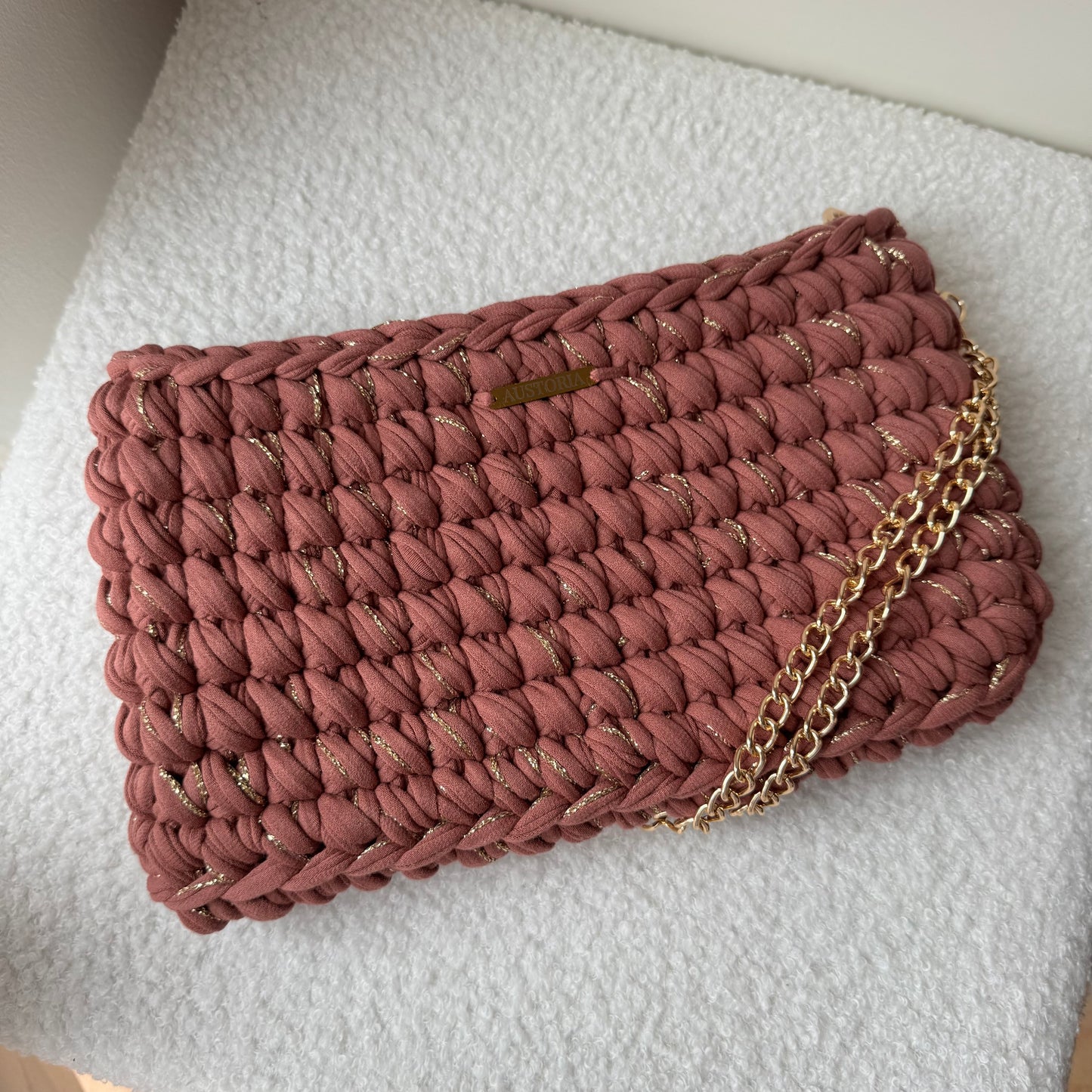 Pochette Maïa - Vieux rose et fil pailleté or