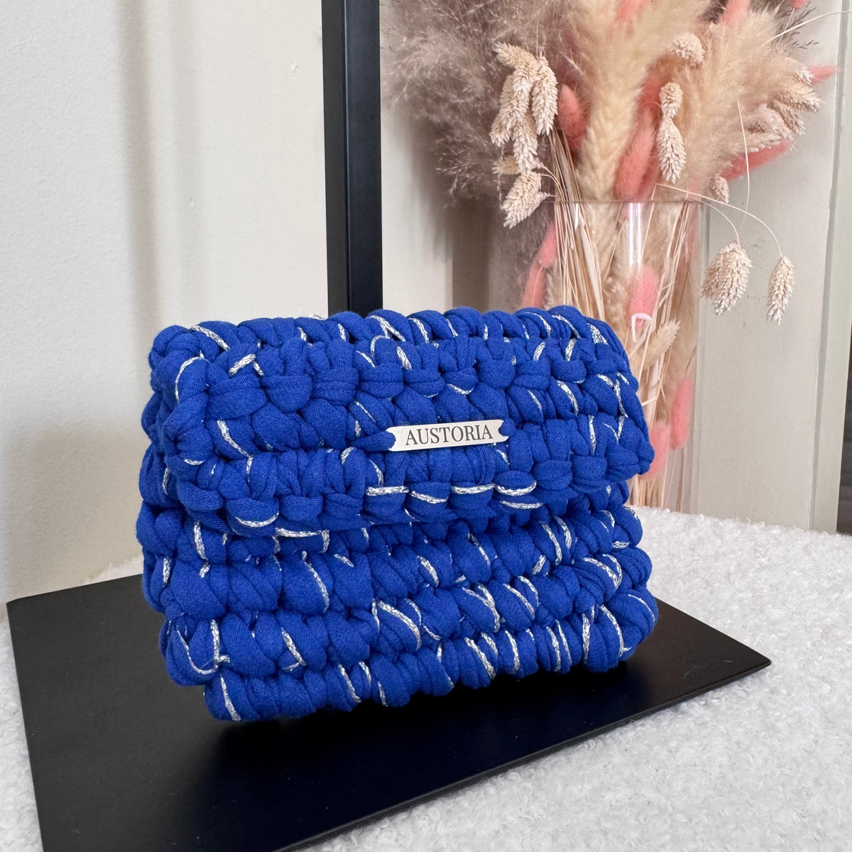 Porte-monnaie Opale - Bleu électrique et fil pailleté argent
