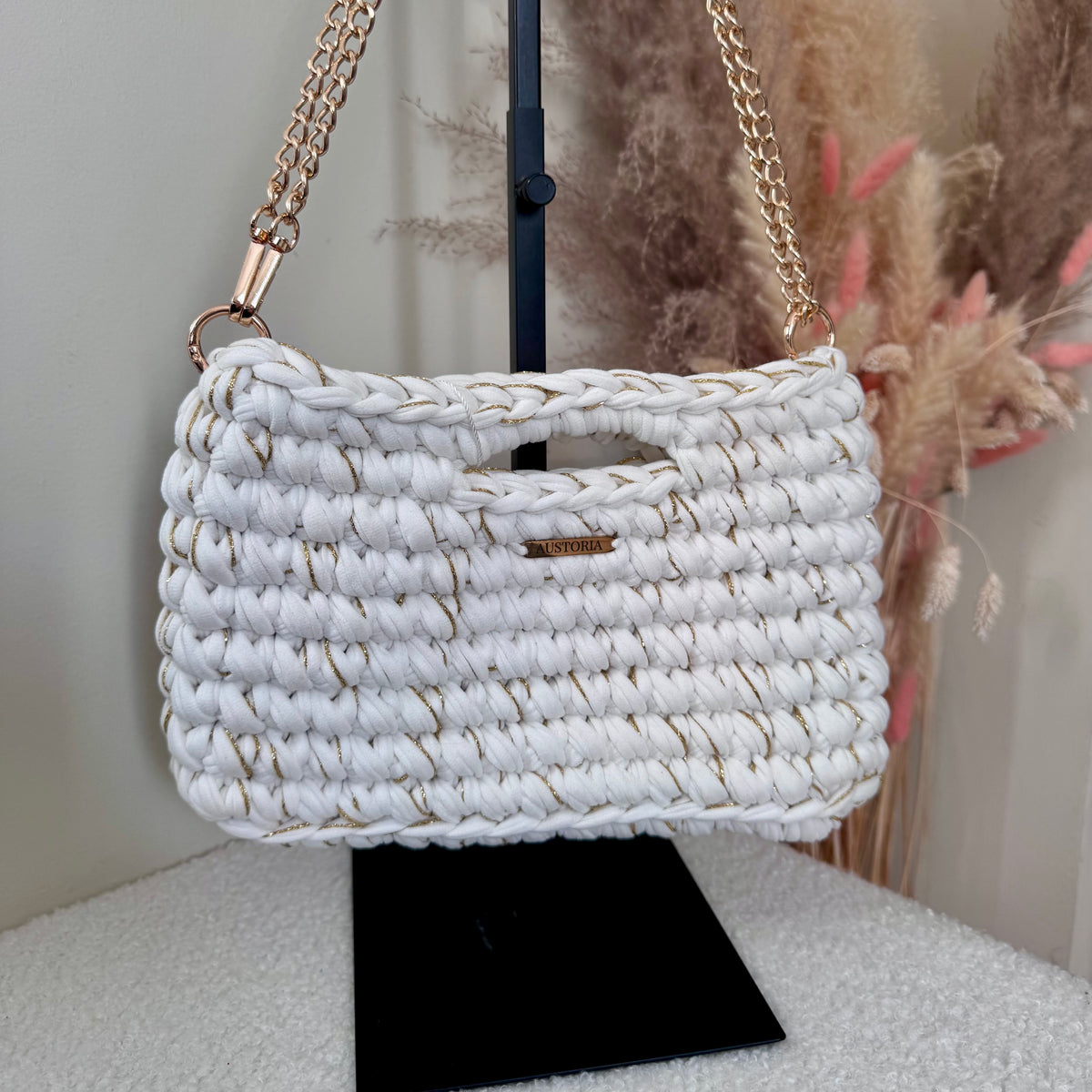 Sac Alma - Blanc crème et fil pailleté doré