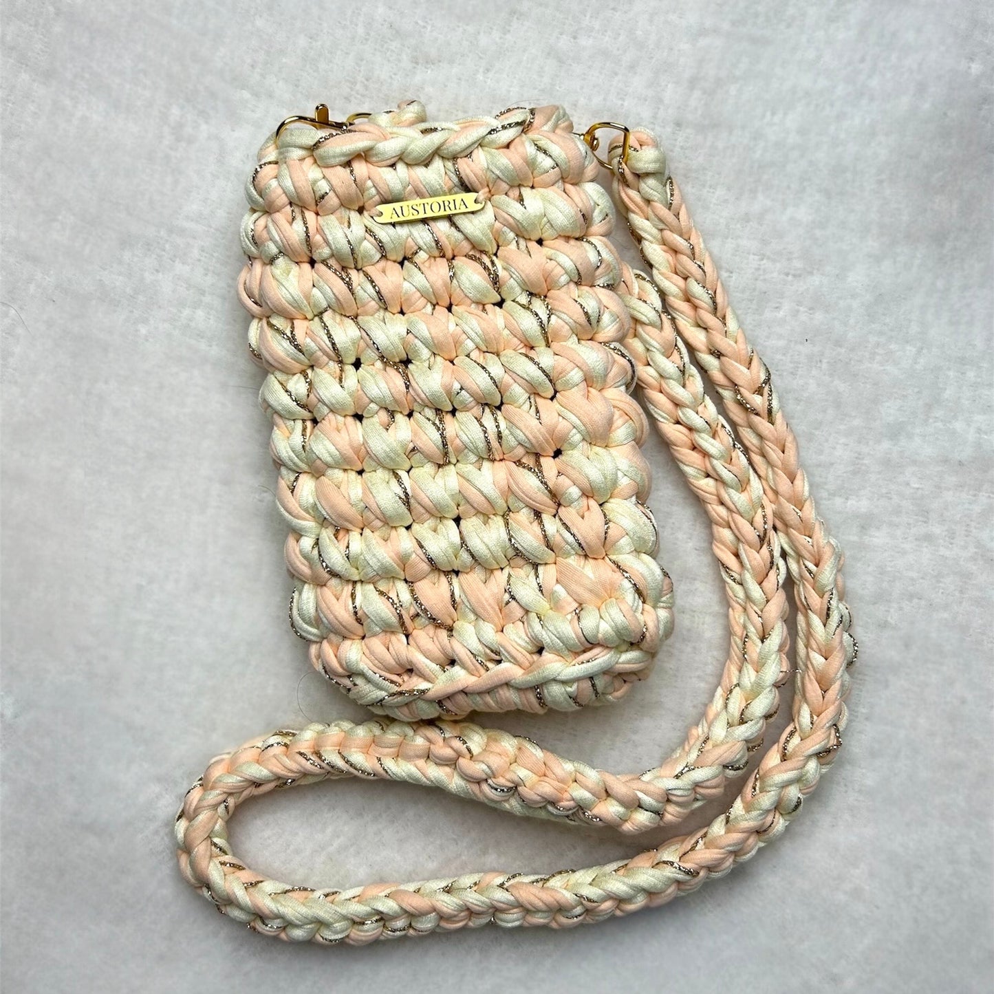 Pochette de téléphone Atlas - Jaune, orange clair et fil pailleté or