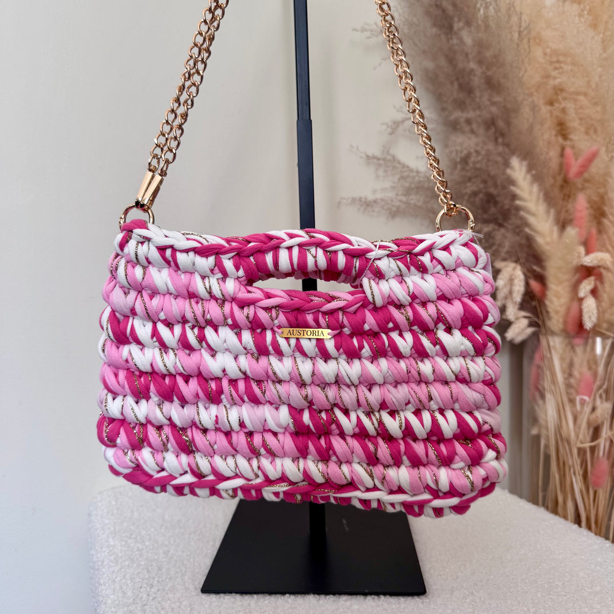 Sac Alma - Blanc, rose pastel, bonbon, fuchsia et il pailleté doré