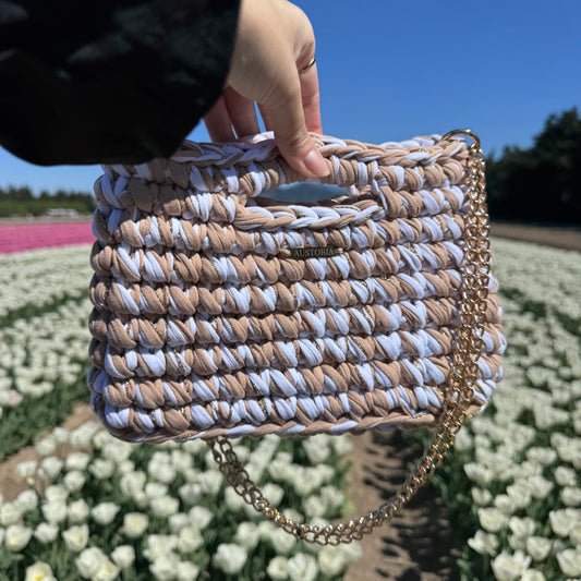 Sac Alma - Blanc, caramel et fil pailleté doré