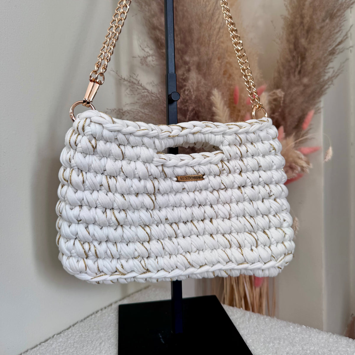 Sac Alma - Blanc crème et fil pailleté doré