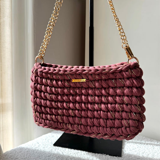 Pochette Maïa - Vieux rose et fil pailleté or