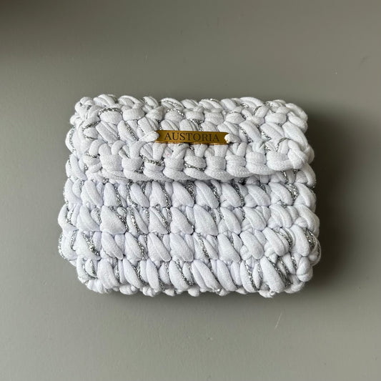 Porte-monnaie Opale - Blanc et fil pailleté argent