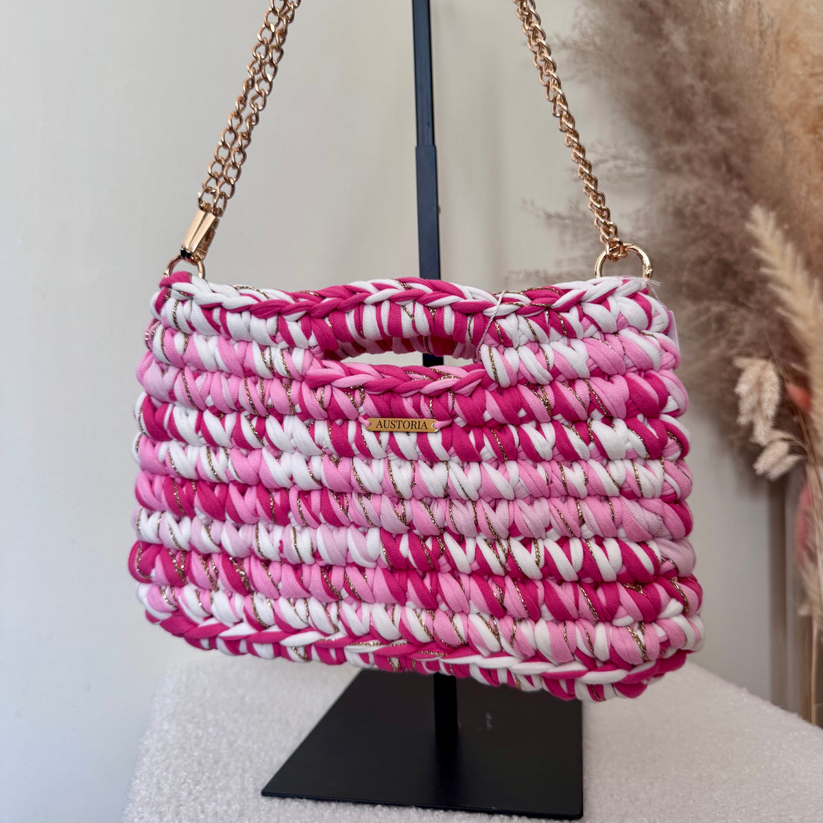Sac Alma - Blanc, rose pastel, bonbon, fuchsia et il pailleté doré